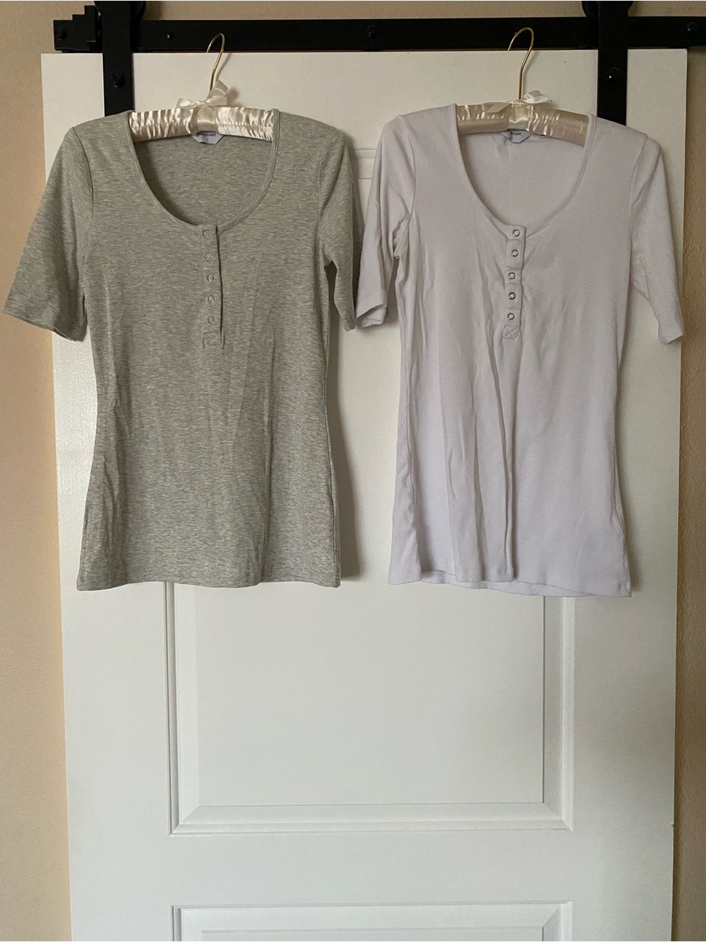 Seraphine Henley Sleeve Maternity Ribbed Top - Twin Pack , White & Grey